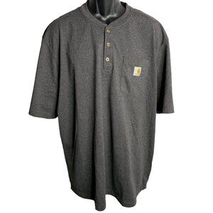 Carhartt Loose Fit Henley Pocket T Shirt 2XL Dark Grey Buttons Short Sleeves